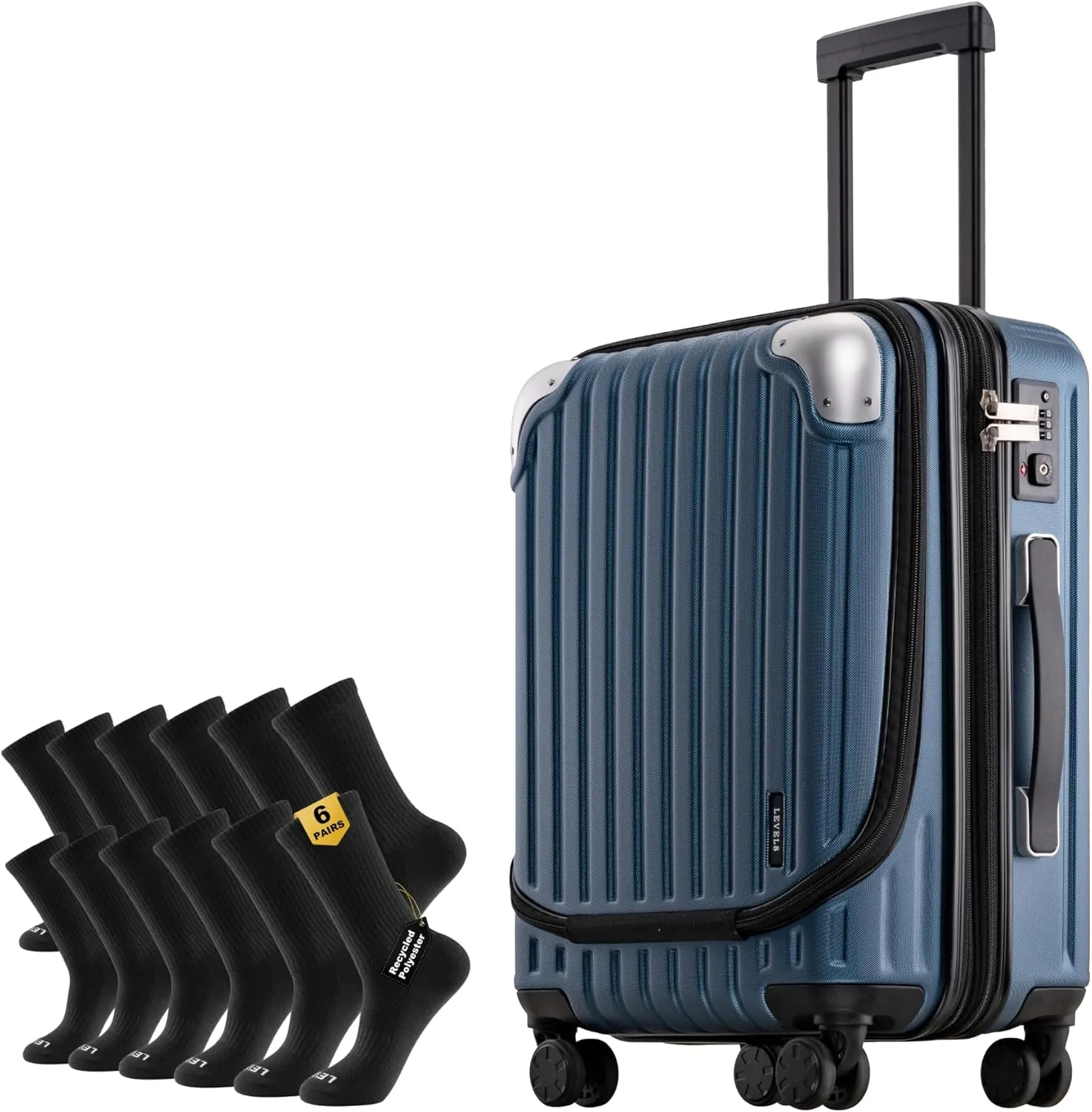 LEVEL8 20" Grace Carry On Luggage with Mens Work Crew Socks