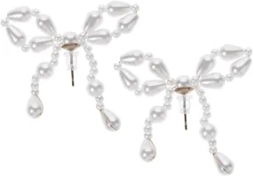 LIFKOME Cute Bow Pearl Earrings Set for Women Dangle Pearl Earrings for Bridal for Special Occasions