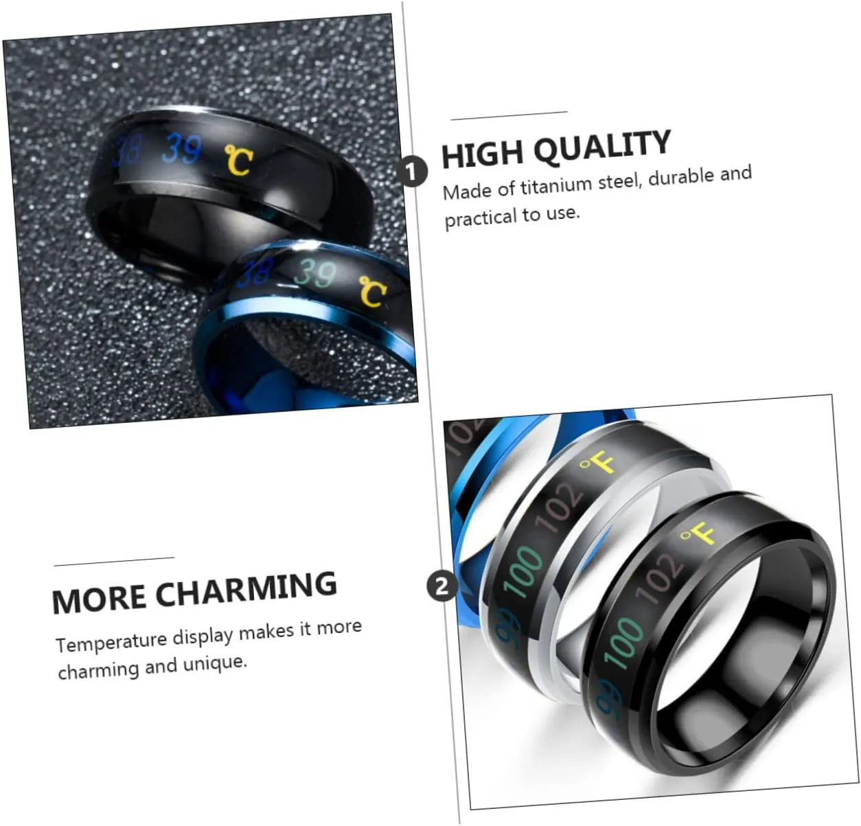 LIFKOME Sensitive Couple Ring Mens Ring Rings for Couples Temperature Monitor Rings Couple Rings Temperature