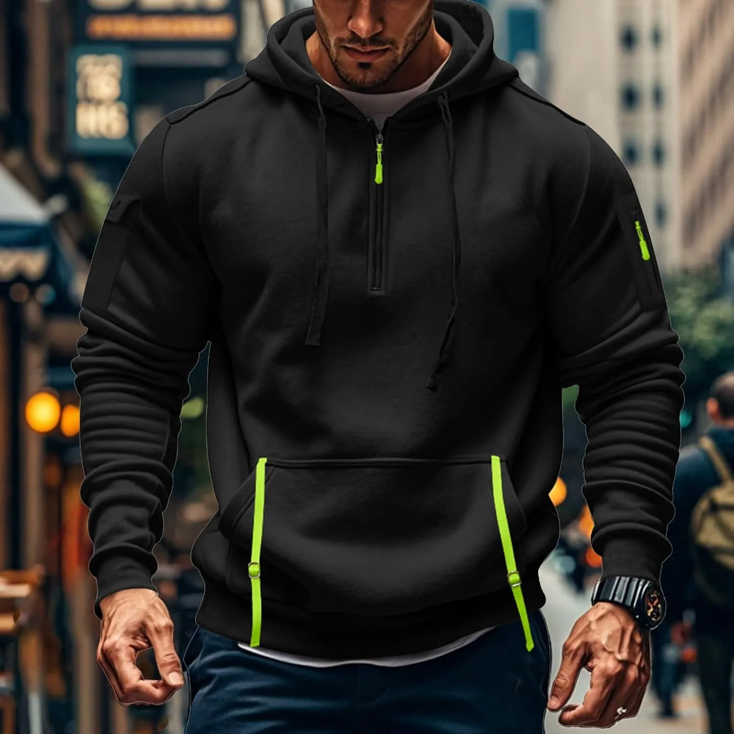 Lightweight Quarter Zip Pullover Men Tactical Cargo Long Sleeve Workout Hoodie Vintage Jacket Winter Sweatshirt
