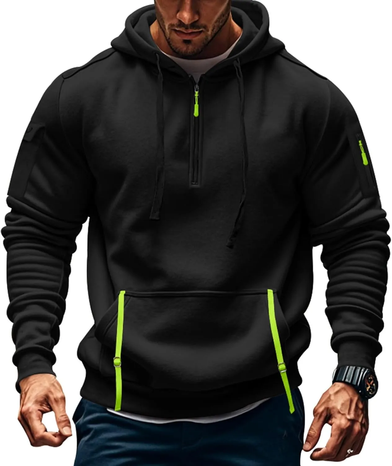 Lightweight Quarter Zip Pullover Men Tactical Cargo Long Sleeve Workout Hoodie Vintage Jacket Winter Sweatshirt
