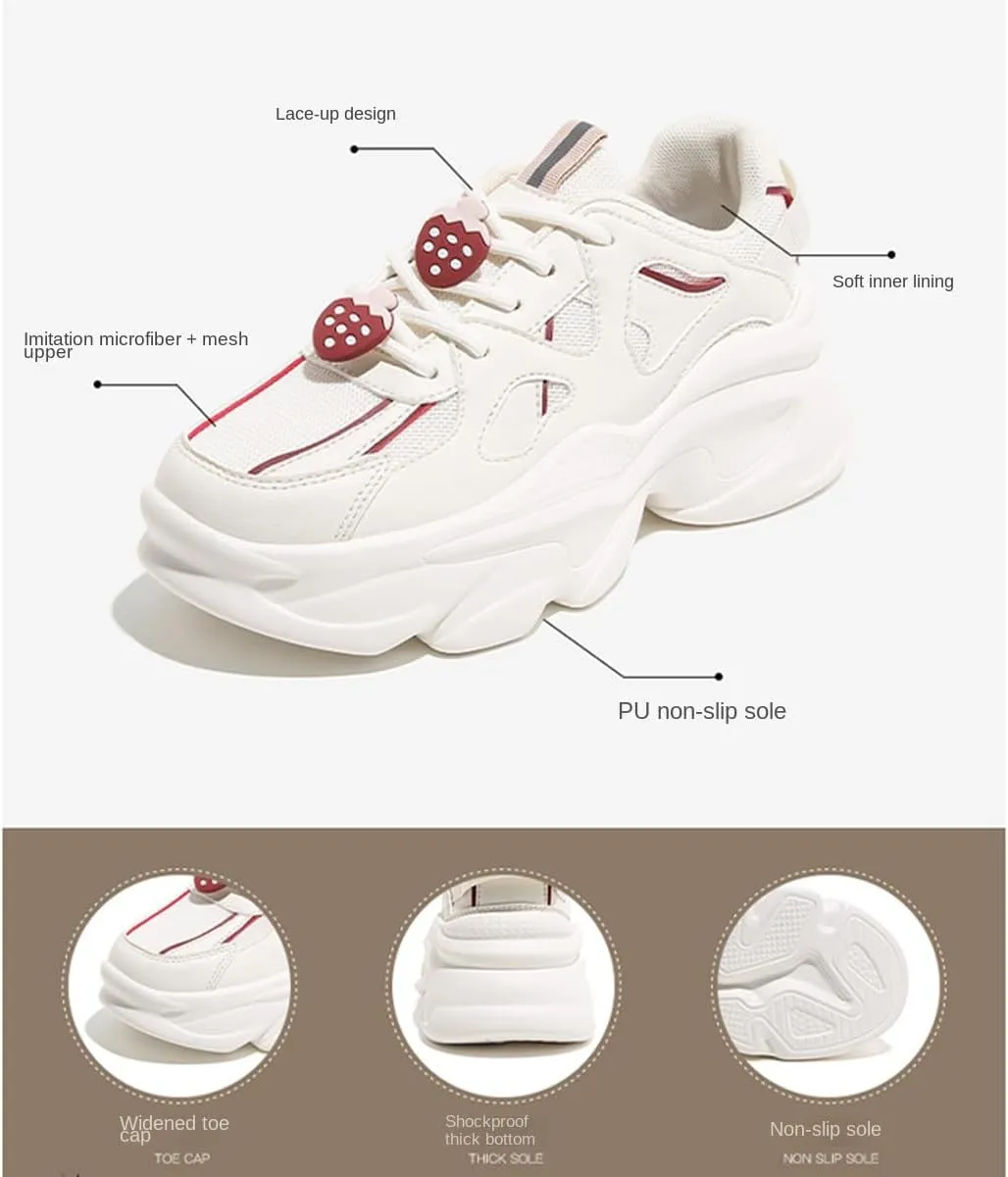 Loizziuy Strawberry Girls Womens Sneakers Cute Running Shoes Versatile Aesthetic Thick-soled Casual Sports Shoes