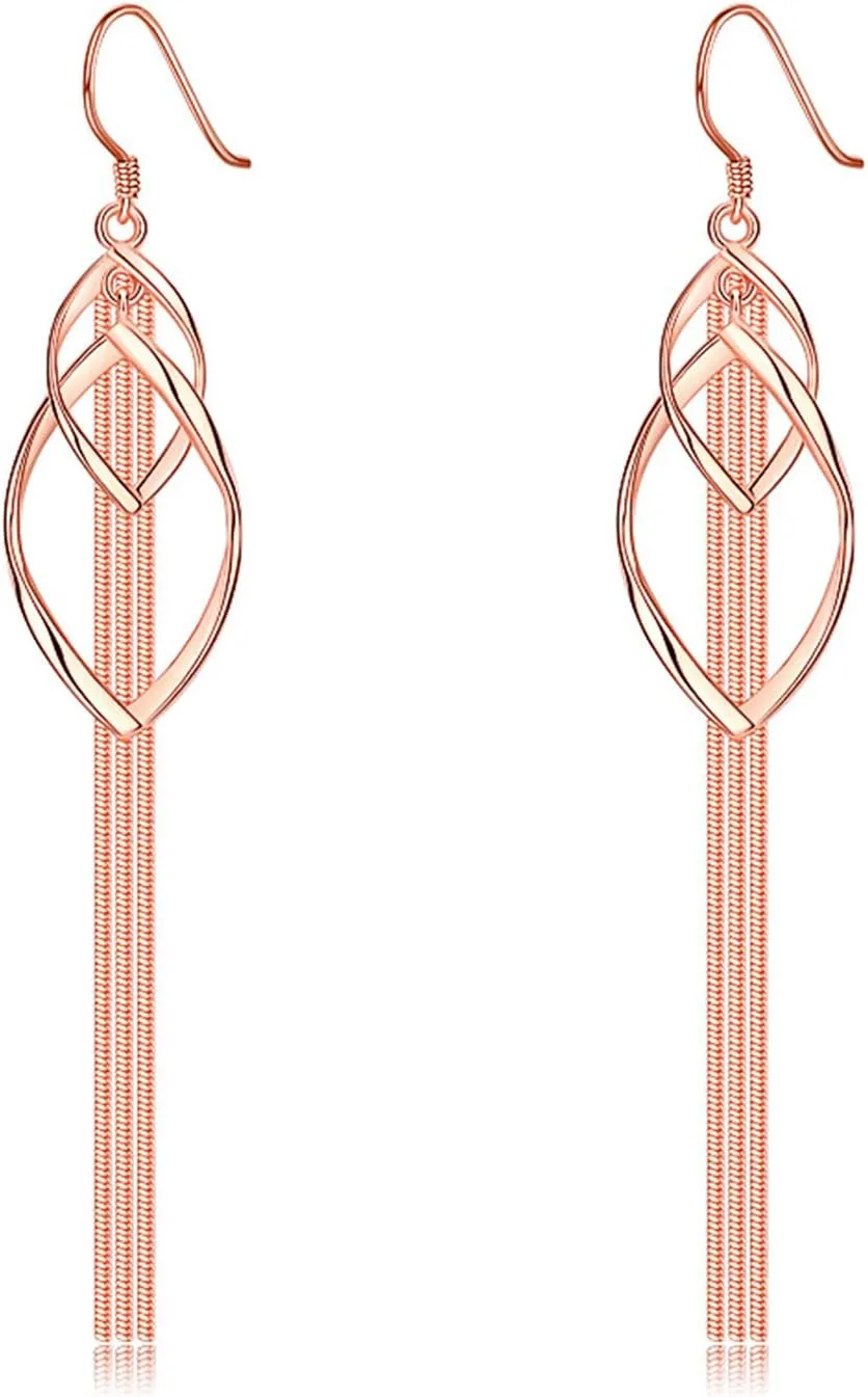 Long Silver Earrings for Women Dangling Gold Tassel Earrings Rose Gold Earrings for Women Long Metal Chain Tassel Dangle Earrings Silver Fringe Earrings Geometric Earrings Bridesmaid Jewelry