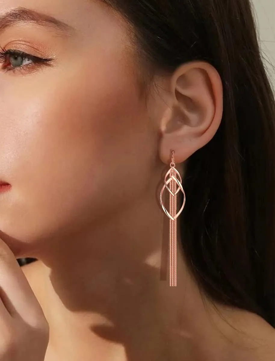 Long Silver Earrings for Women Dangling Gold Tassel Earrings Rose Gold Earrings for Women Long Metal Chain Tassel Dangle Earrings Silver Fringe Earrings Geometric Earrings Bridesmaid Jewelry