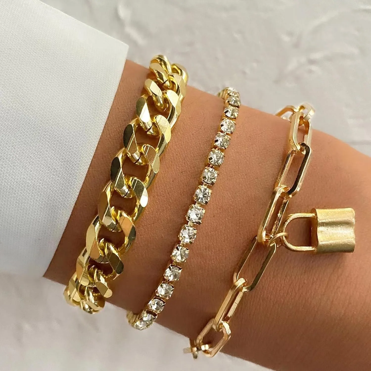Long tiantian Chunky Gold Bracelet Chunky Gold Bracelets Stack for Women Stackable Chunky Gold Jewelry for Women Men