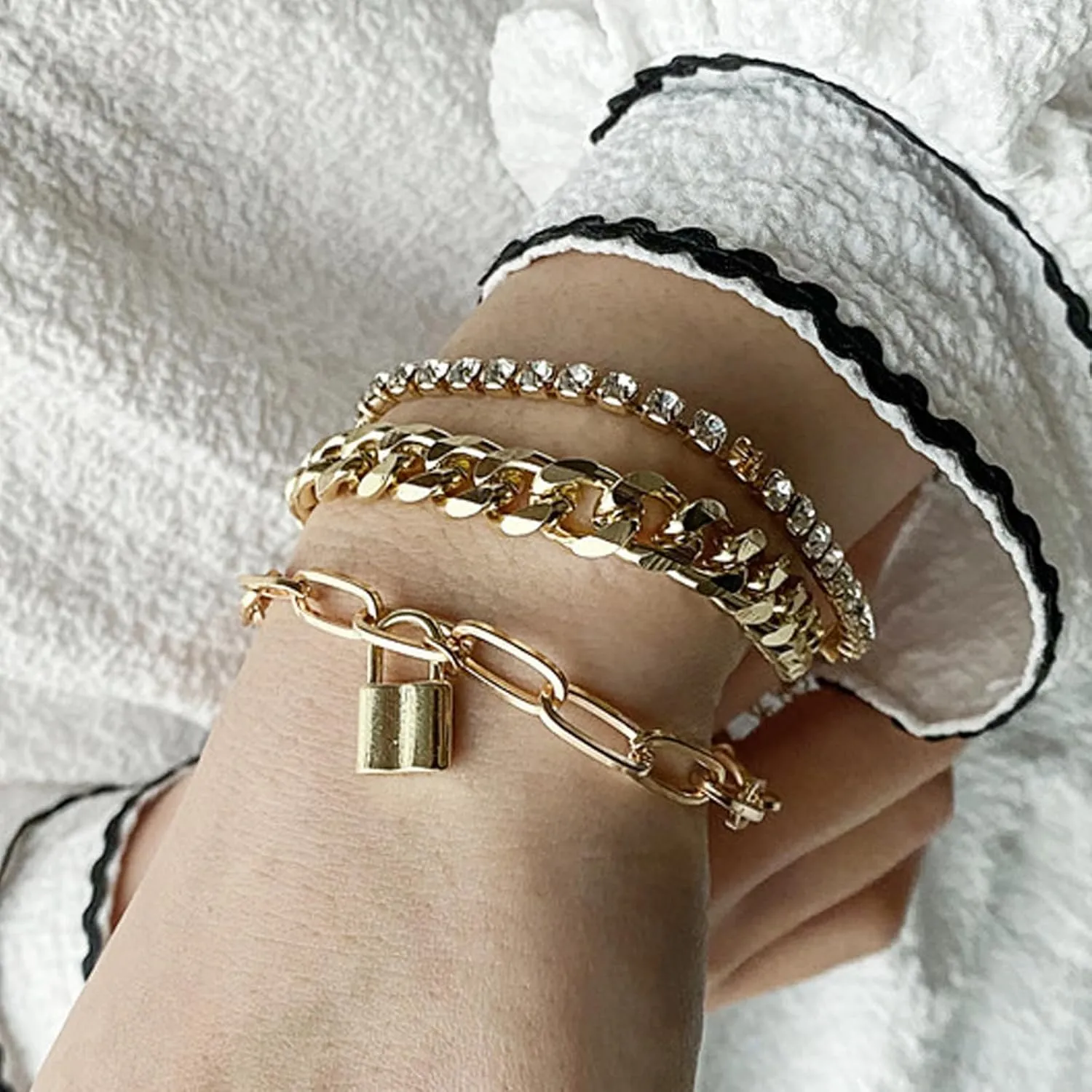 Long tiantian Chunky Gold Bracelet Chunky Gold Bracelets Stack for Women Stackable Chunky Gold Jewelry for Women Men