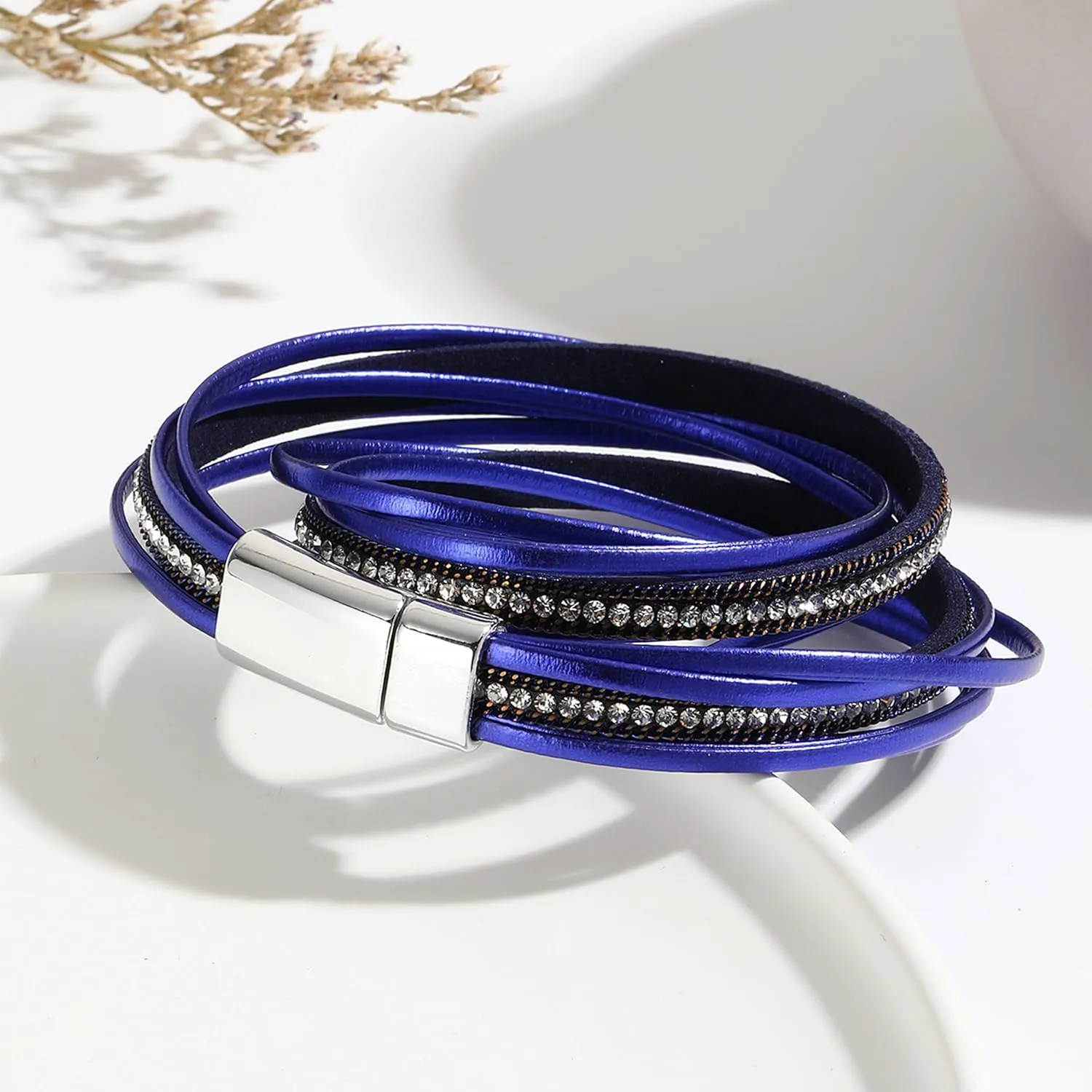 Long tiantian Leather Bracelets for Women Wrap Bracelets Layered Leather Cuff Bracelet Handmade Braided Leather Bracelet Stackable Boho Jewelry for Women Trendy Stuff