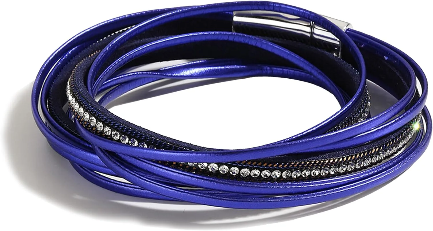 Long tiantian Leather Bracelets for Women Wrap Bracelets Layered Leather Cuff Bracelet Handmade Braided Leather Bracelet Stackable Boho Jewelry for Women Trendy Stuff