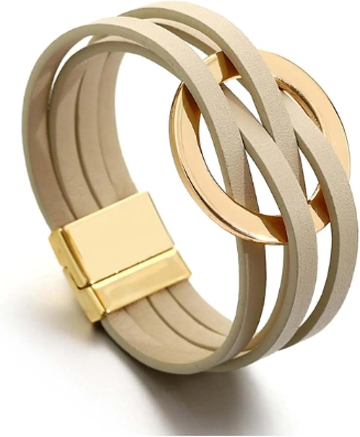 Long tiantian Stocking Stuffers Holiday Outfits for Women 2025 Leather Wrap Bracelets for Women Circle Charm Boho Beaded Bracelets for Women Multi-Layered Cuff Bracelets Jewelry Gifts for Women