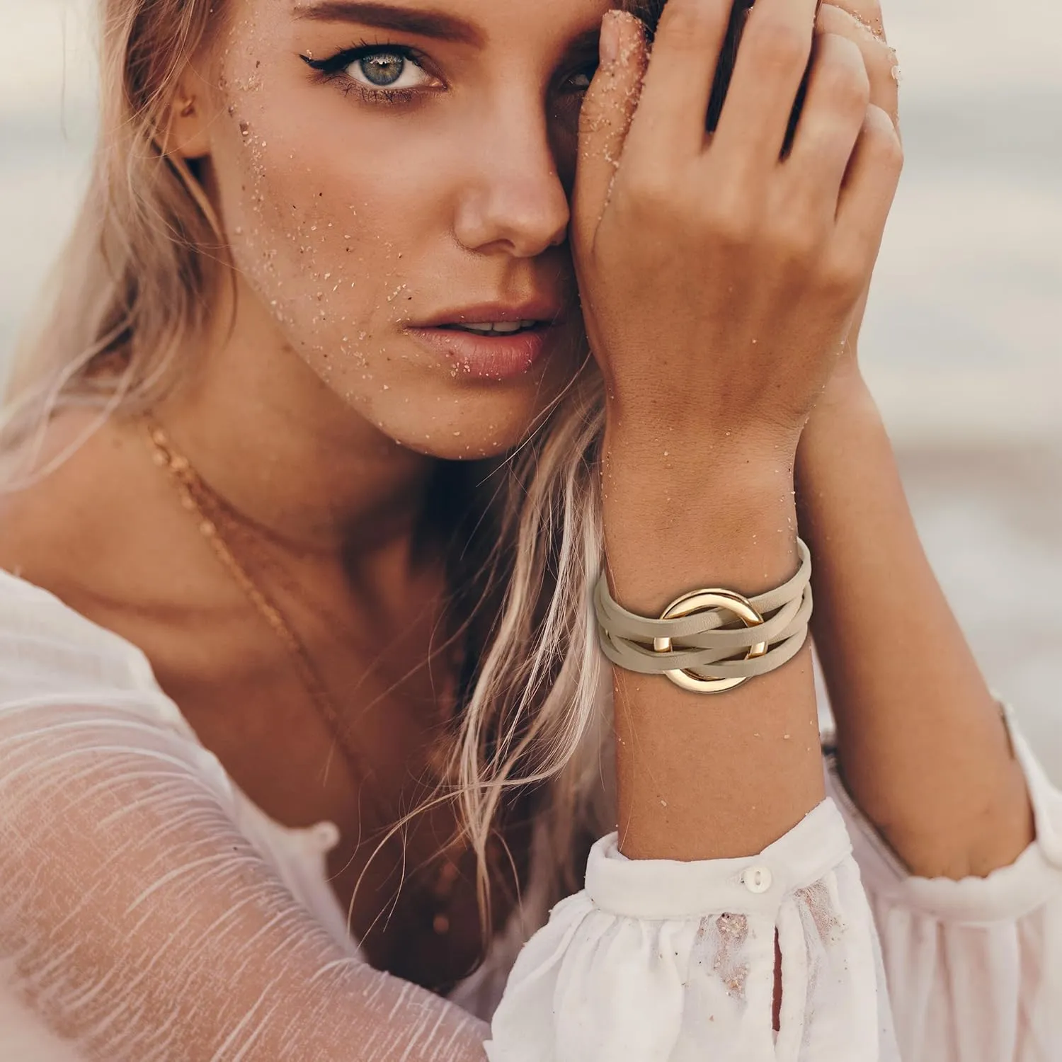 Long tiantian Stocking Stuffers Holiday Outfits for Women 2025 Leather Wrap Bracelets for Women Circle Charm Boho Beaded Bracelets for Women Multi-Layered Cuff Bracelets Jewelry Gifts for Women