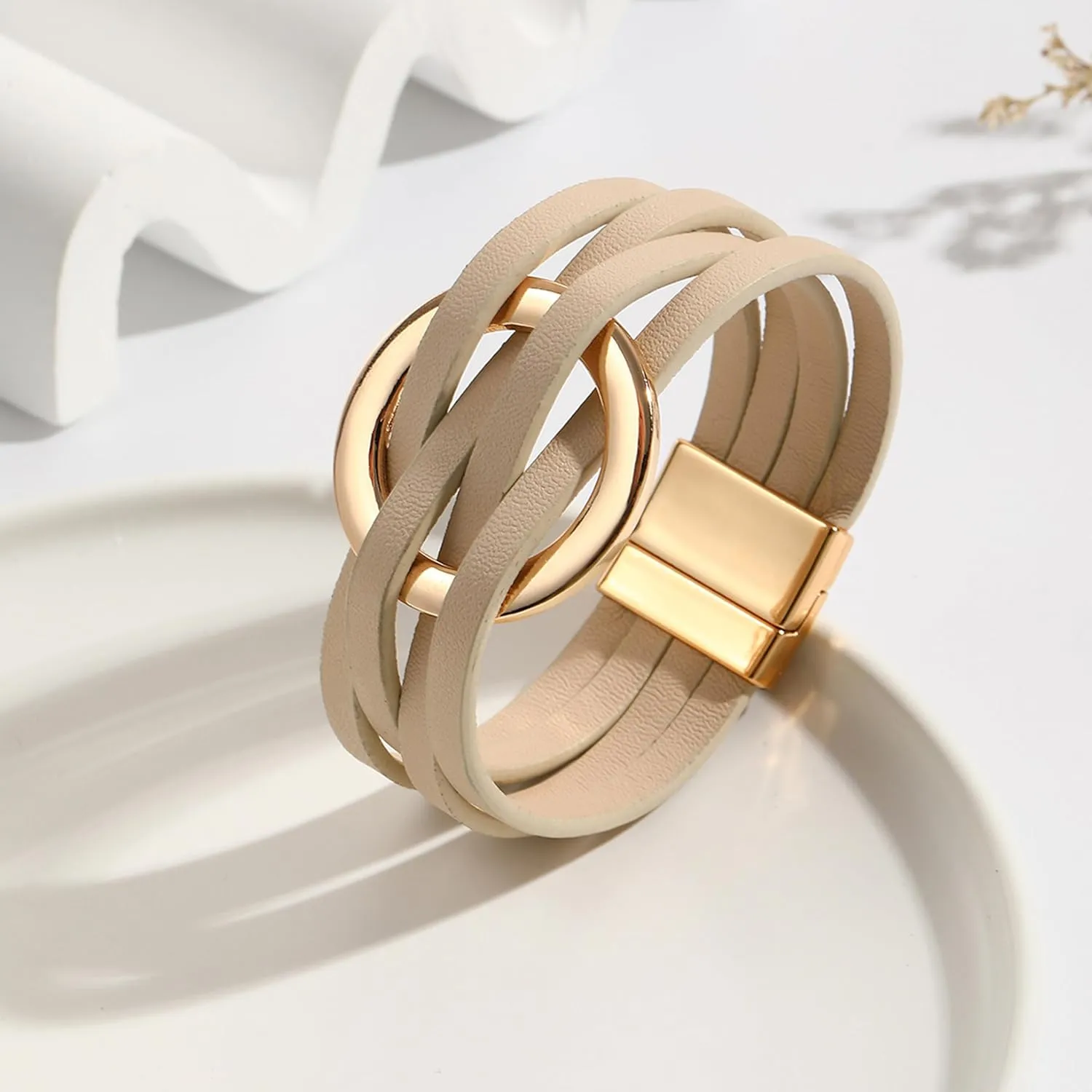 Long tiantian Stocking Stuffers Holiday Outfits for Women 2025 Leather Wrap Bracelets for Women Circle Charm Boho Beaded Bracelets for Women Multi-Layered Cuff Bracelets Jewelry Gifts for Women