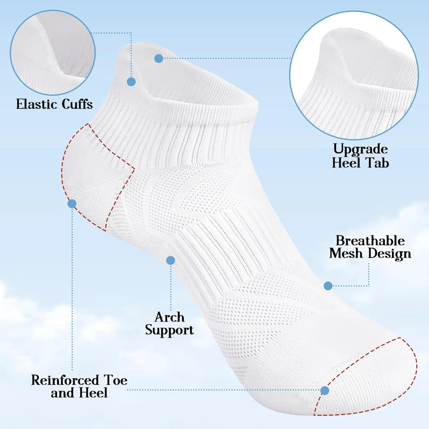 Loritta 6 Pairs Womens Ankle Socks Gym Athletic Cushioned Low Cut Casual Workout Sports Running Socks
