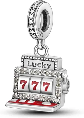 Lucky Slot Machine Dangle Charm For Bracelet, Sterling Silver Charm, Mothers Day's Gift Charm