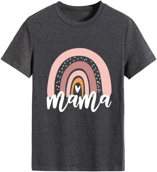 Mama Shirt for Women Mama Rainbow Graphic T Shirt Casual Mom Life Tees Funny Short Sleeve Tops