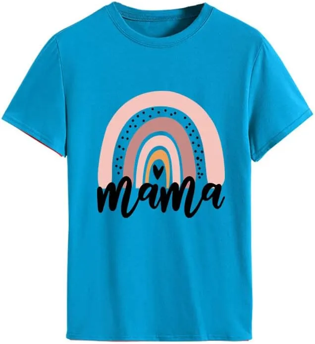 Mama Shirt for Women Mama Rainbow Graphic T Shirt Casual Mom Life Tees Funny Short Sleeve Tops