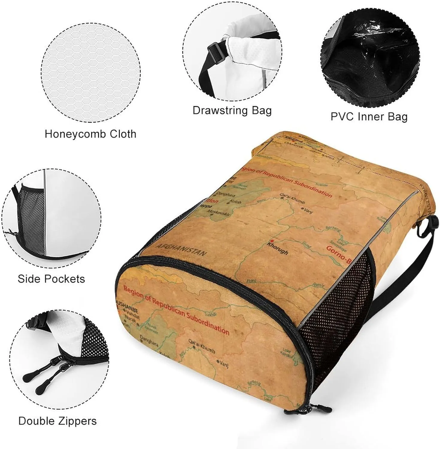 Map of Turkmenistan Storage Bag Drawstring Sports Pocket Backpack, Shoe Bags, Multi-Function Bags
