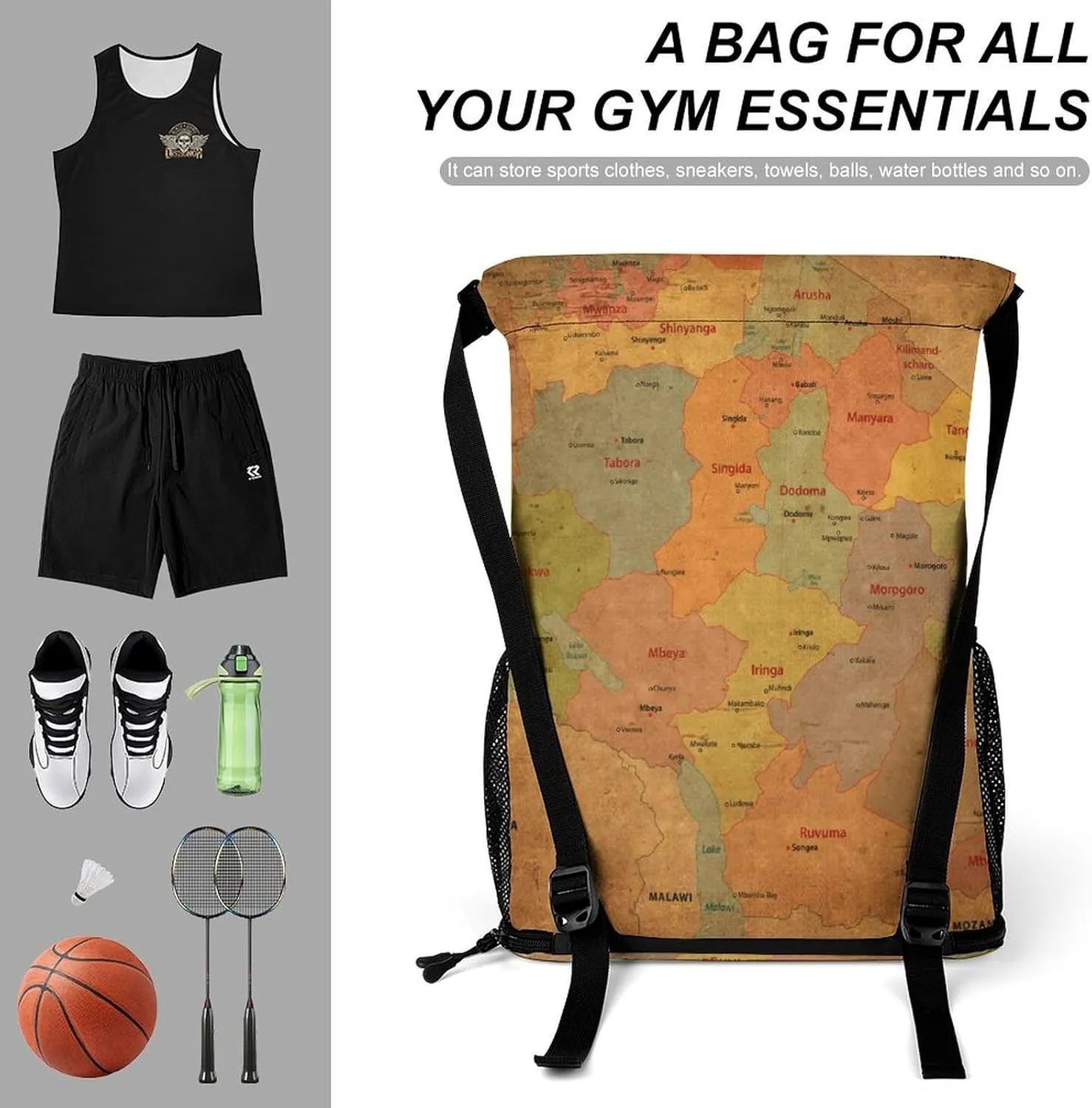 Map of Turkmenistan Storage Bag Drawstring Sports Pocket Backpack, Shoe Bags, Multi-Function Bags