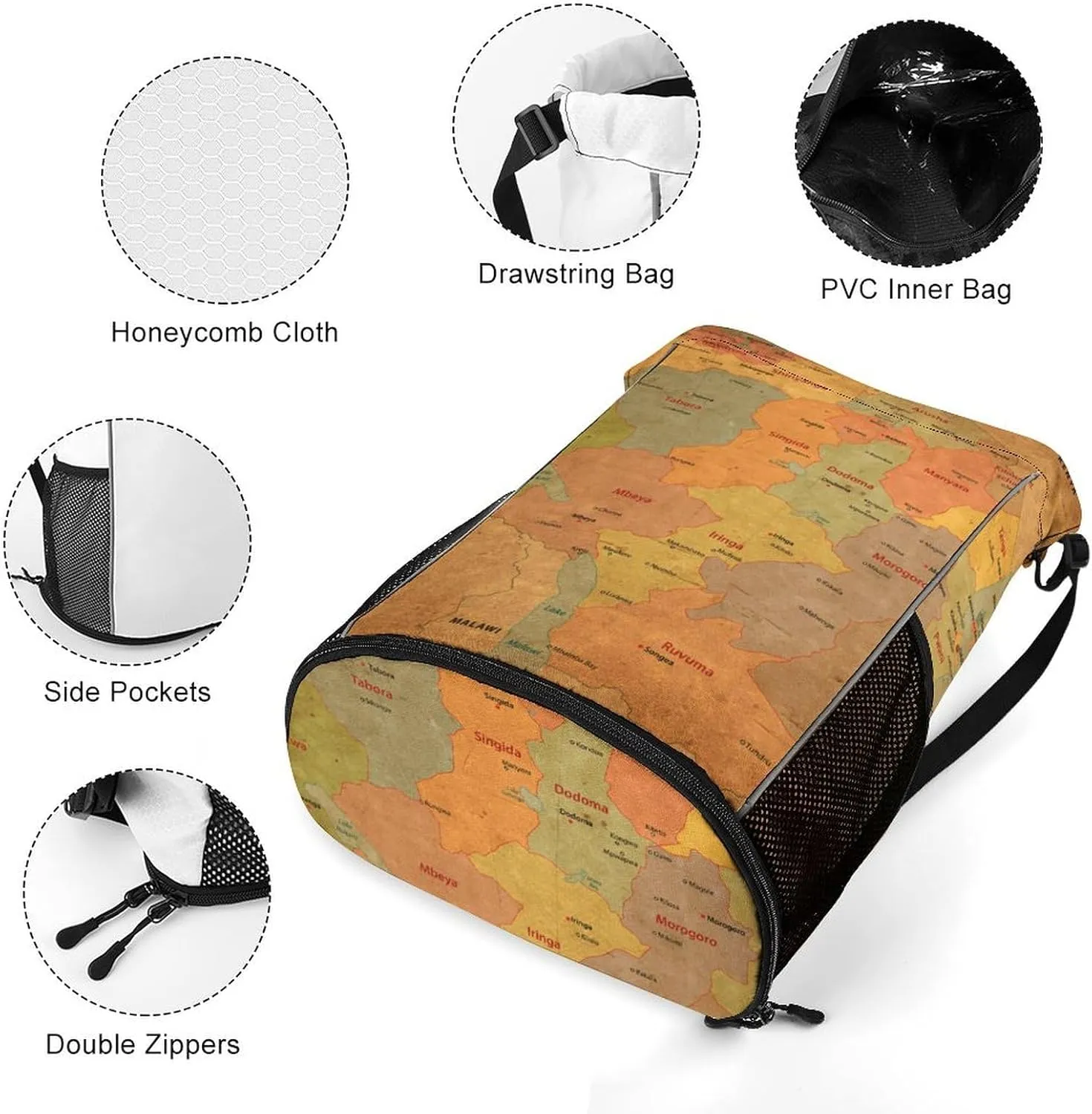 Map of Turkmenistan Storage Bag Drawstring Sports Pocket Backpack, Shoe Bags, Multi-Function Bags