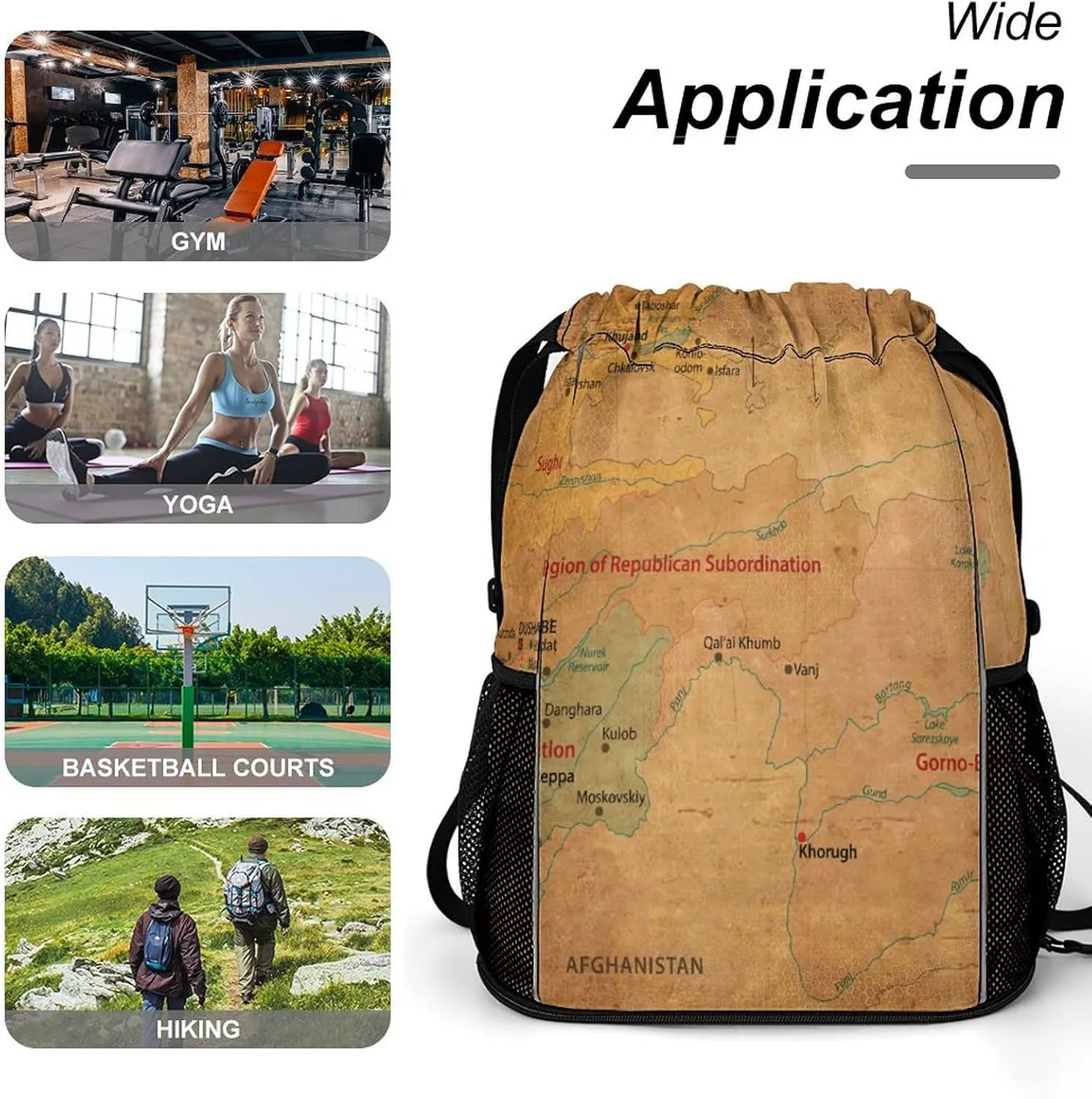Map of Turkmenistan Storage Bag Drawstring Sports Pocket Backpack, Shoe Bags, Multi-Function Bags