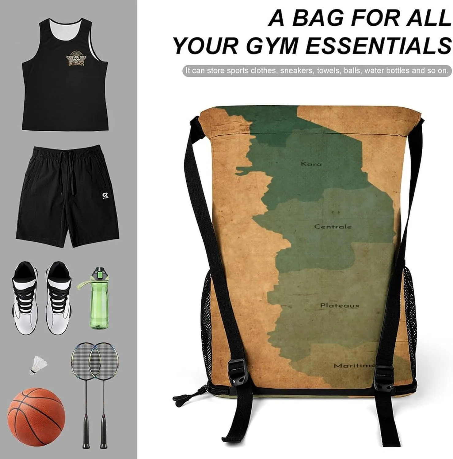 Map of Turkmenistan Storage Bag Drawstring Sports Pocket Backpack, Shoe Bags, Multi-Function Bags