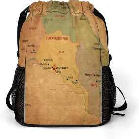 Map of Turkmenistan Storage Bag Drawstring Sports Pocket Backpack, Shoe Bags, Multi-Function Bags