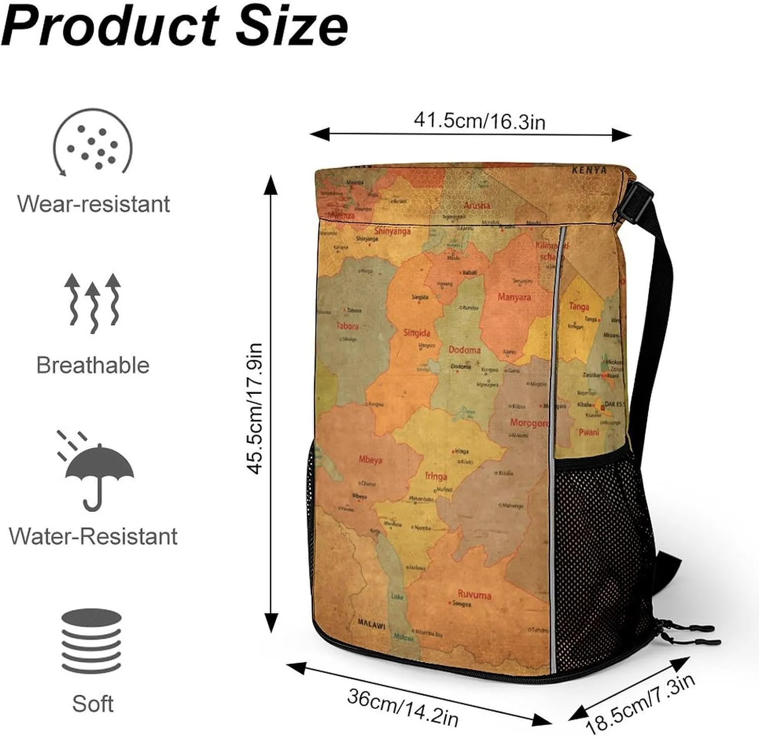 Map of Turkmenistan Storage Bag Drawstring Sports Pocket Backpack, Shoe Bags, Multi-Function Bags