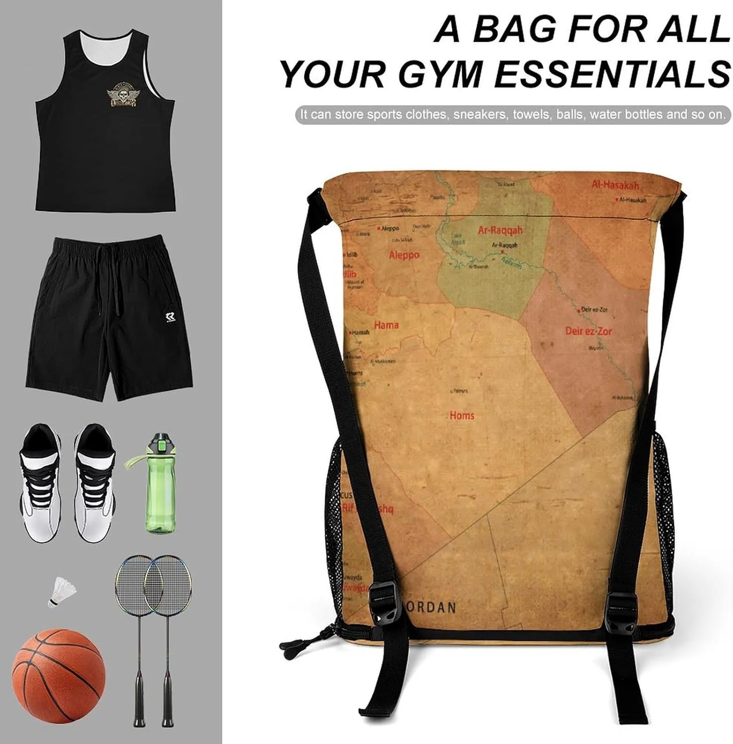 Map of Turkmenistan Storage Bag Drawstring Sports Pocket Backpack, Shoe Bags, Multi-Function Bags