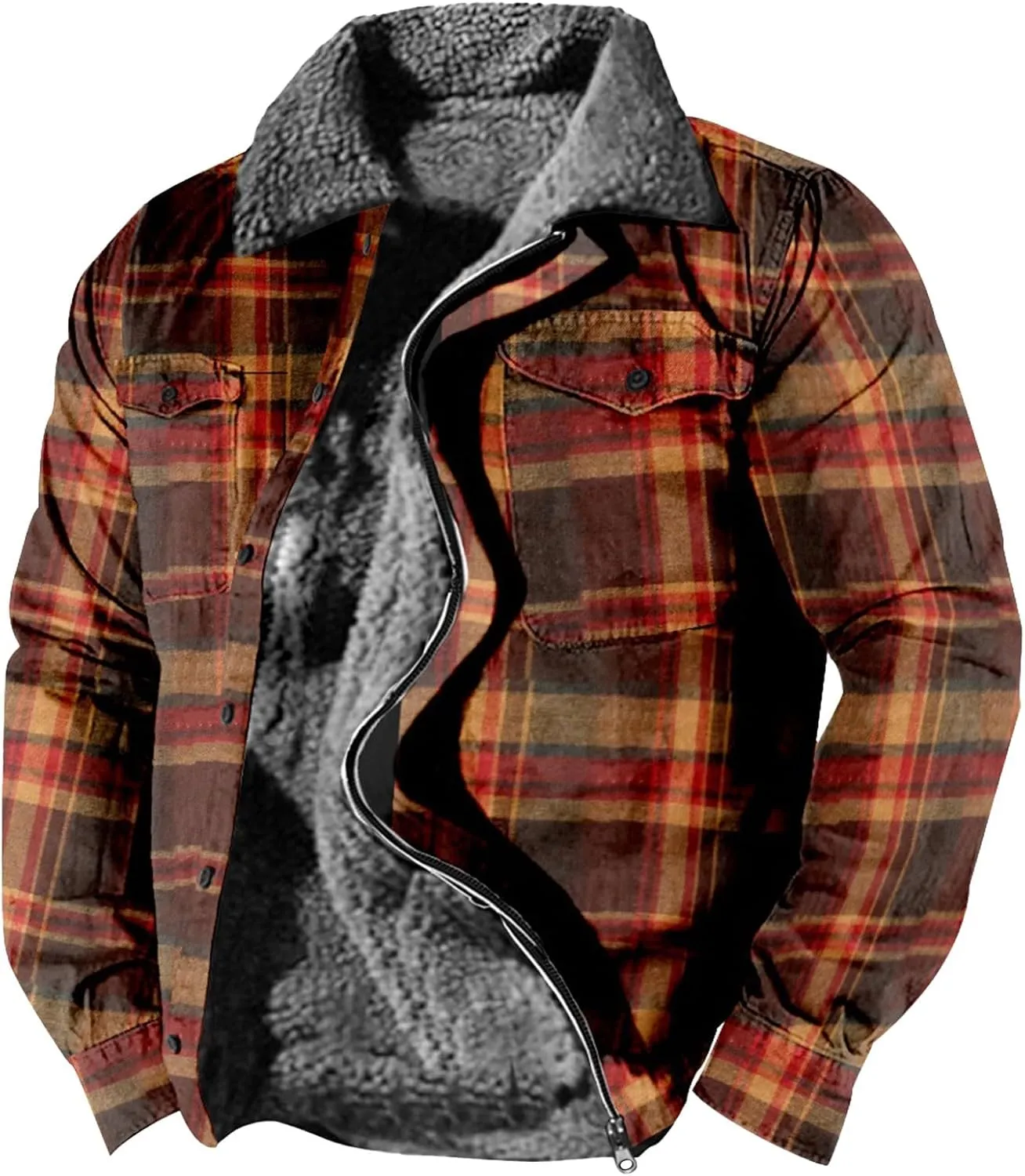 Men Flannel Jacket Zip Up Graphic Heated Coat Windbreaker Vintage Big And Tall Jacket Heavy Cool Winter Coat