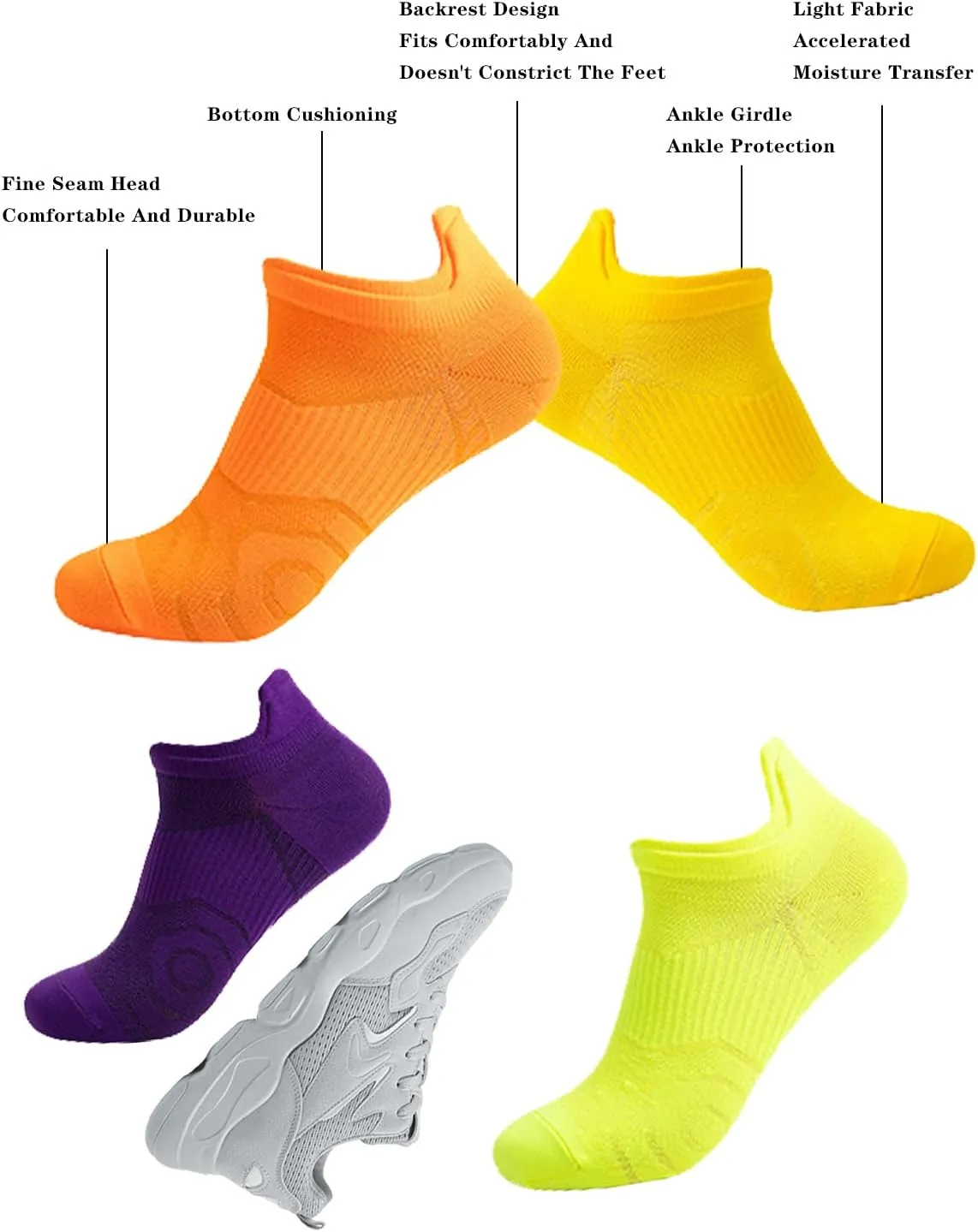 Mens Ankle Socks Athletic Running Socks 5 Pairs Thin Short Socks Shallow Breathable Socks Quick Dry Boat Socks
