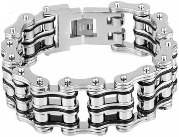 Men's Bracelet Motorcycle Chain Bracelet Mechanical Bracelet Bicycle Chain Bracelet 316L Stainless Steel Silver Chain Bracelet