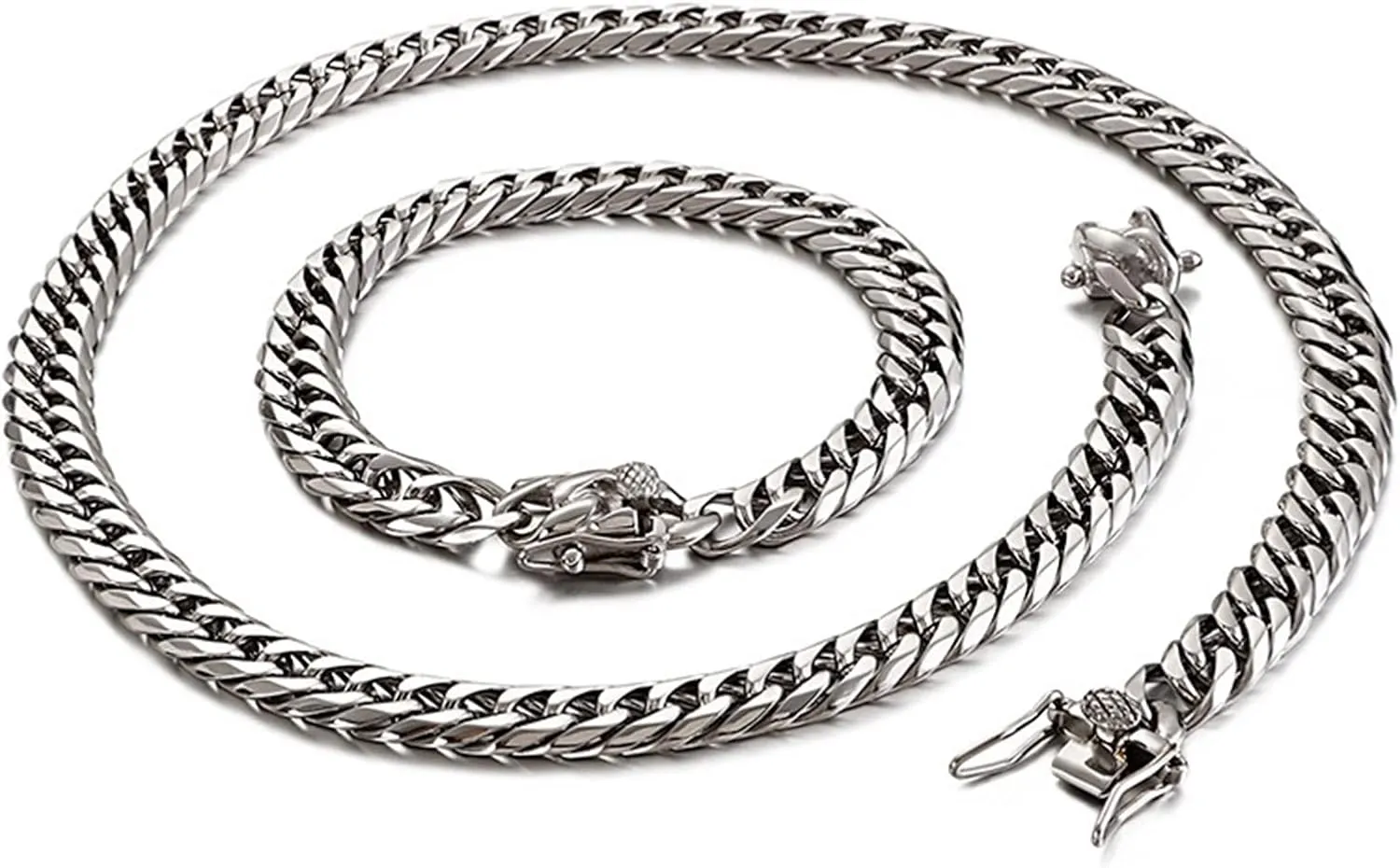 Men's Bracelets, 3D Lock Cuban Chain Stainless Steel Mens Chain Bracelet