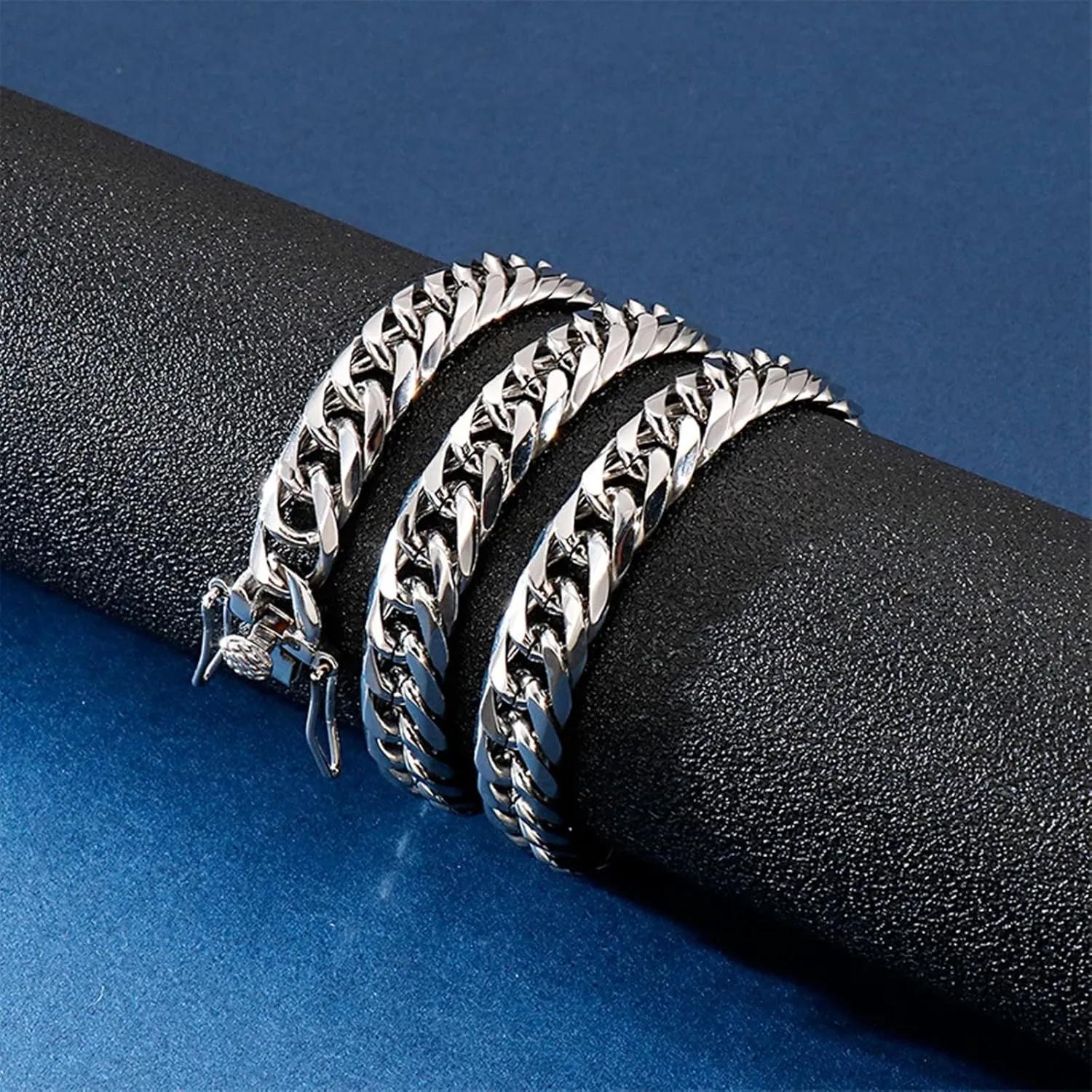 Men's Bracelets, 3D Lock Cuban Chain Stainless Steel Mens Chain Bracelet