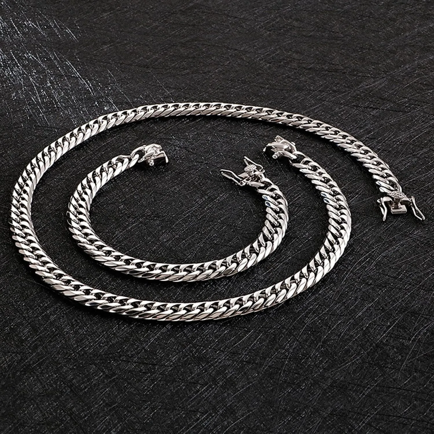 Men's Bracelets, 3D Lock Cuban Chain Stainless Steel Mens Chain Bracelet
