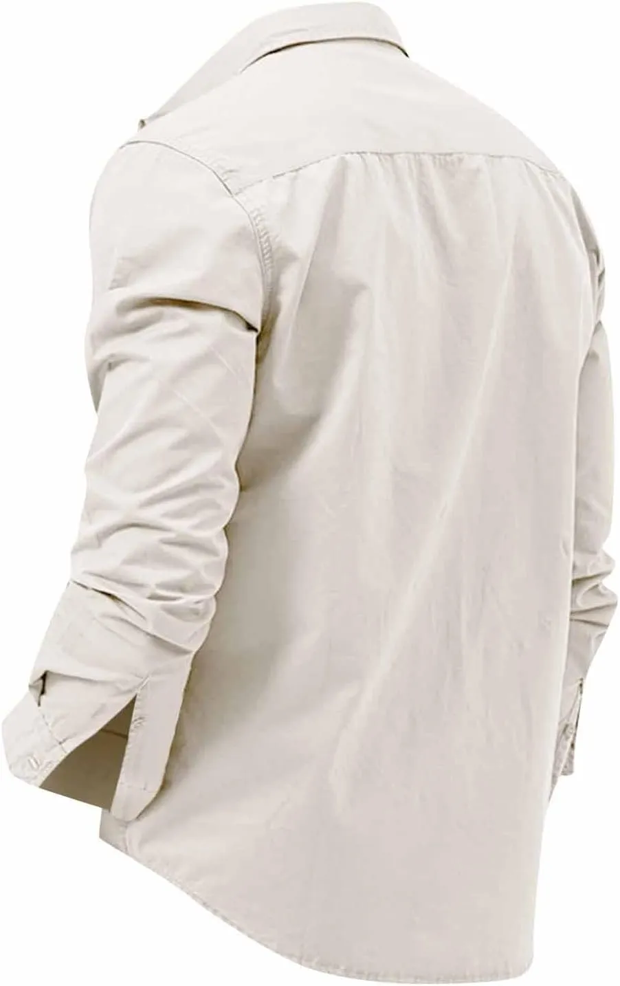 Mens Button Up Shirts Long Sleeve Comfy Multi Pockets Cargo T Shirts with Collar Workwear Outdoor Tactical Shirt