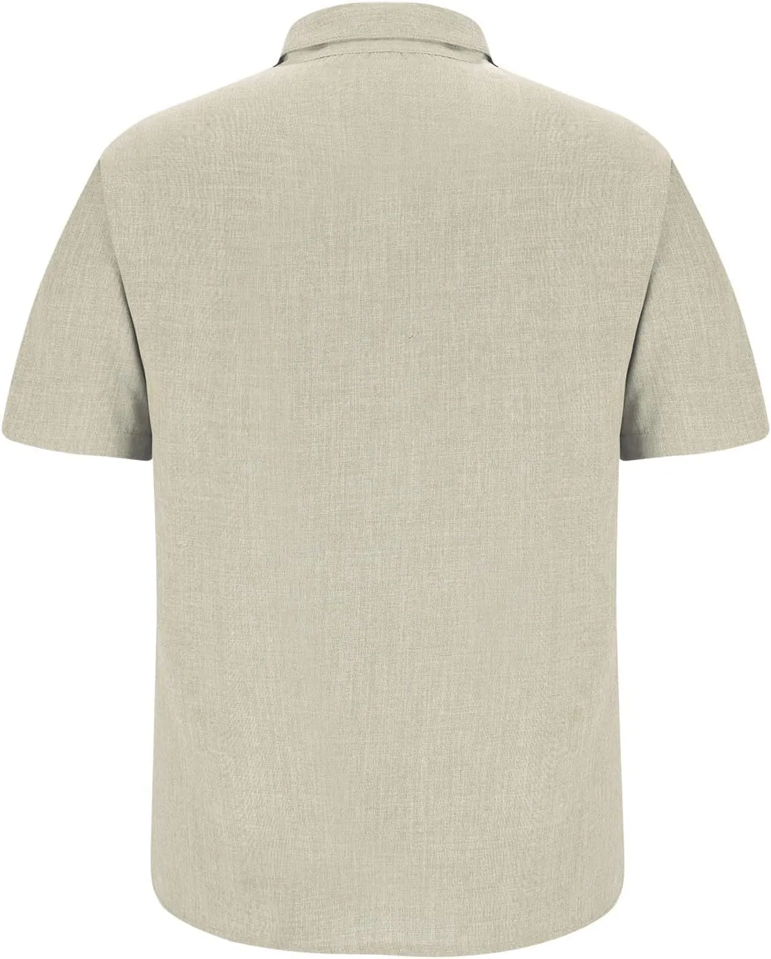 Men's Cotton Linen Short Sleeve Shirts Casual Textured Button Down Shirts Vacation Beach Summer Tops with Pocket