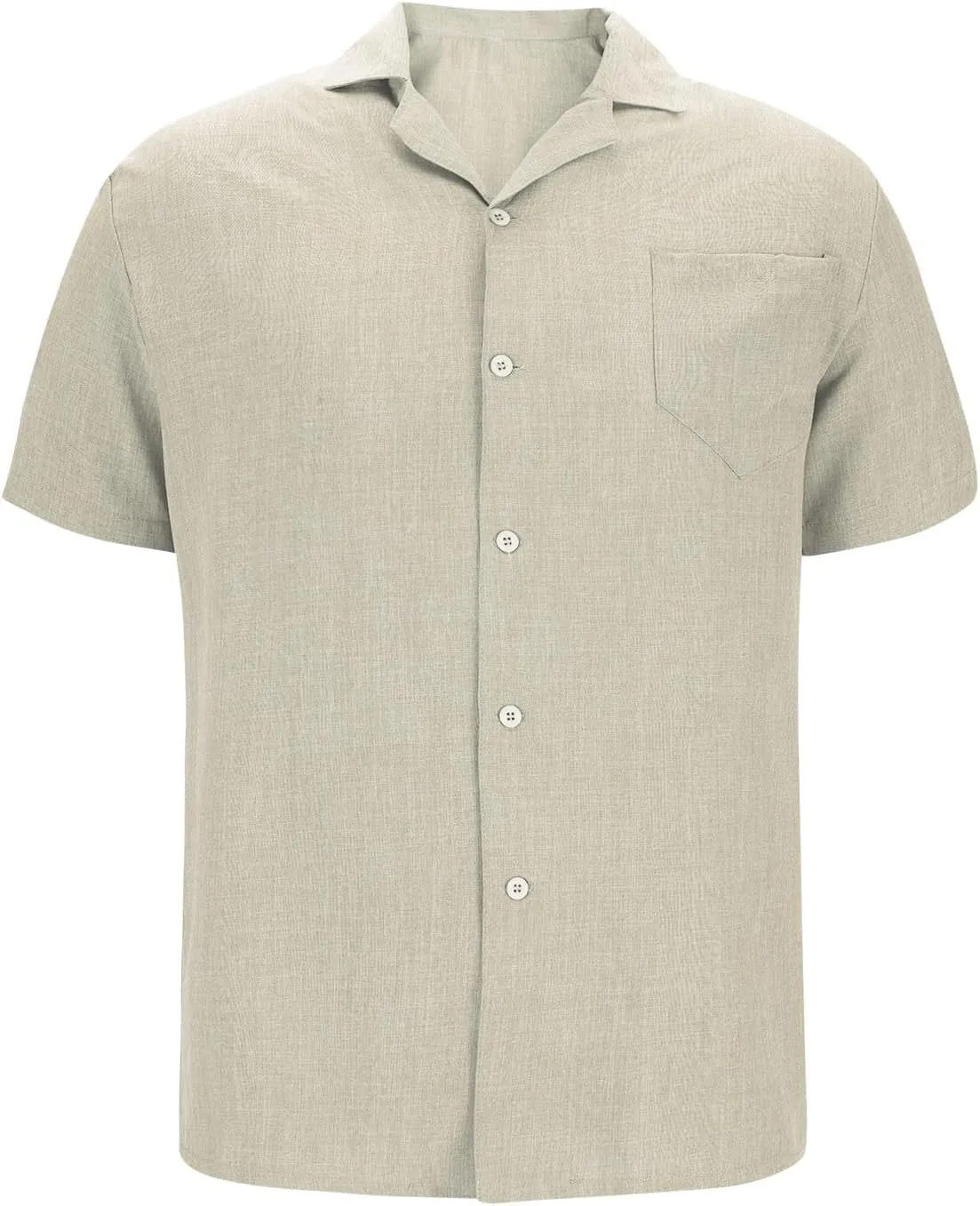Men's Cotton Linen Short Sleeve Shirts Casual Textured Button Down Shirts Vacation Beach Summer Tops with Pocket