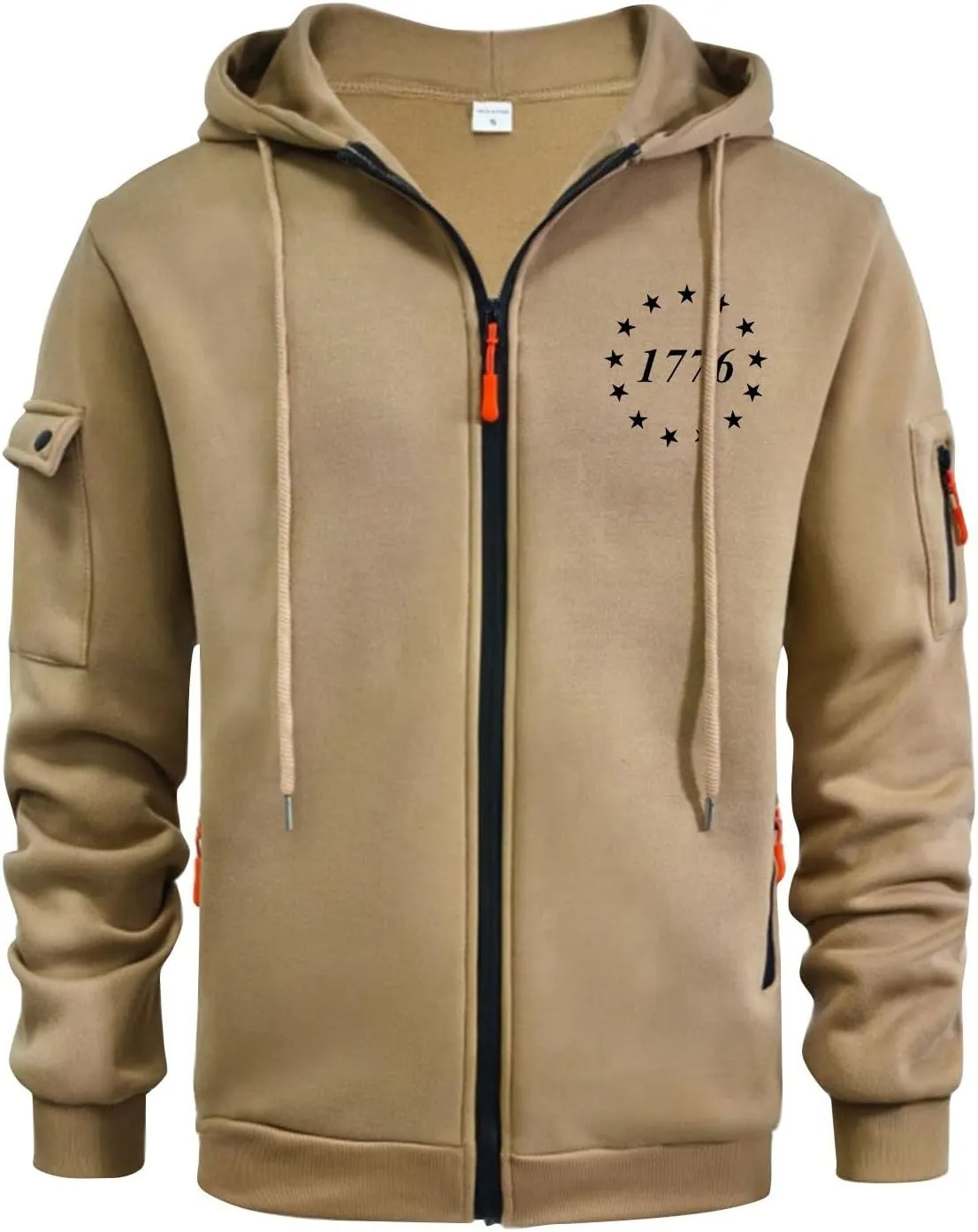 Men's Drawstring Zipper Hoodie 4th of July 1776 Stylish Plain Shirts Light Long Sleeve Sweatshirt with Pockets
