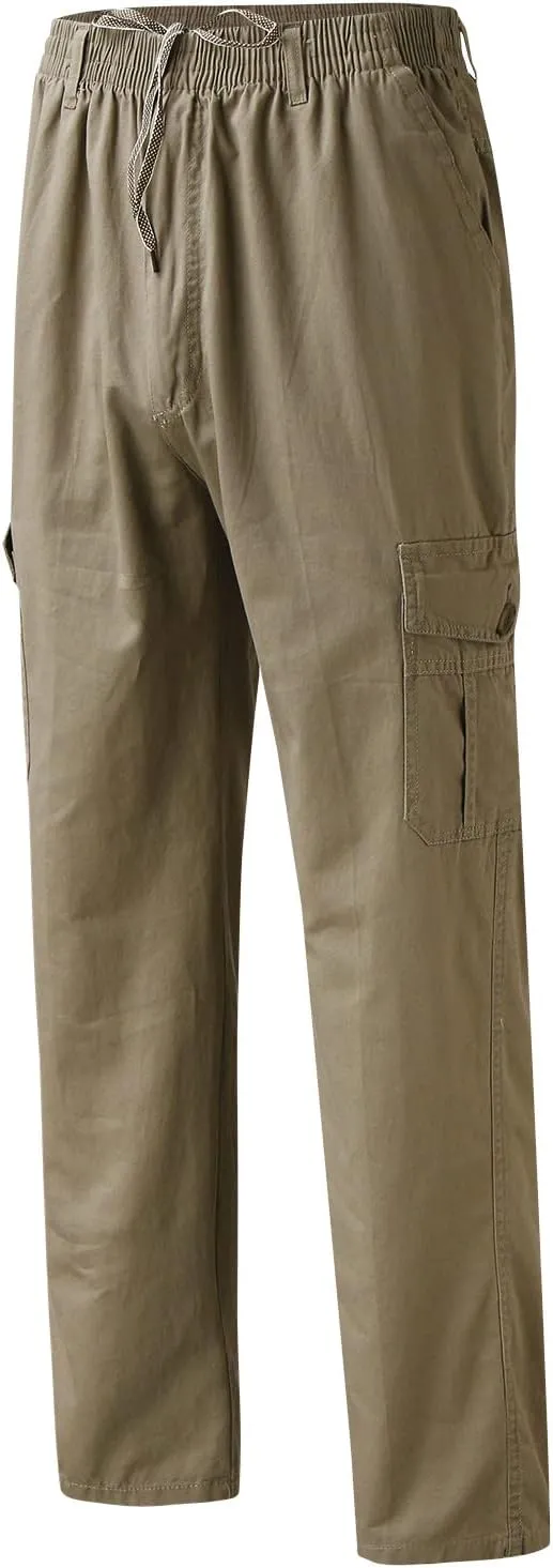 Mens Fashion Casual Loose Cotton Plus Size Pocket Elastic Waist Pants Trousers Mens Dress Pants