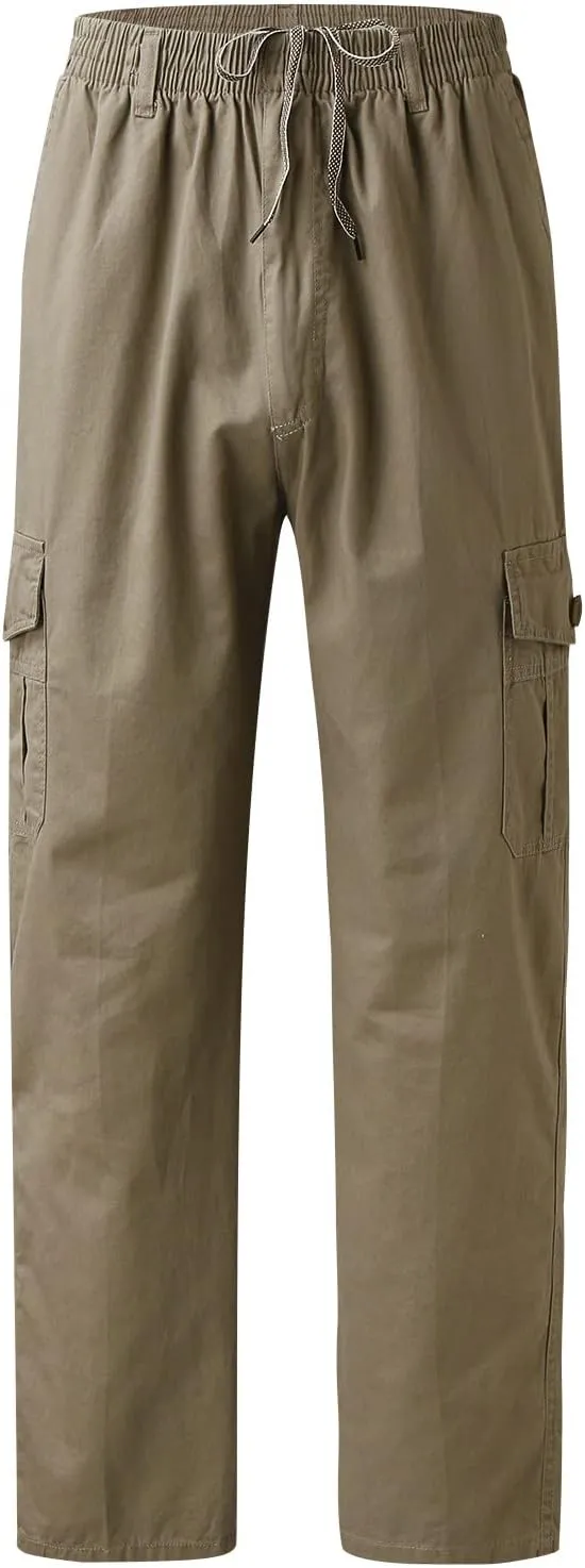 Mens Fashion Casual Loose Cotton Plus Size Pocket Elastic Waist Pants Trousers Mens Dress Pants