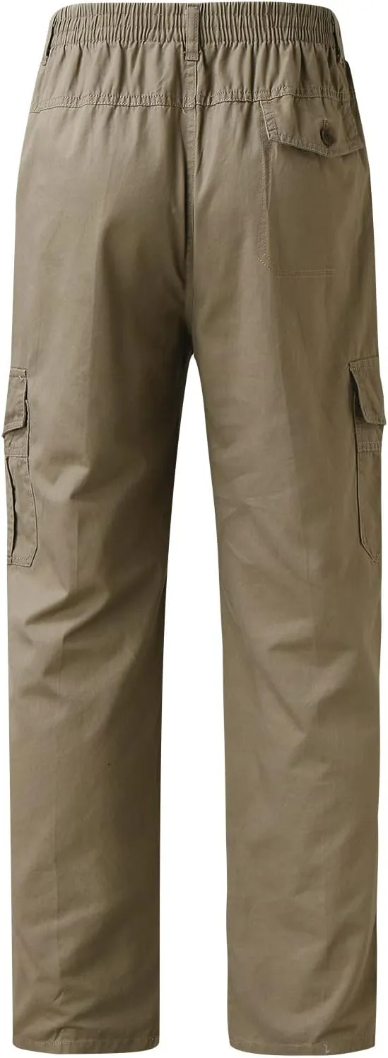 Mens Fashion Casual Loose Cotton Plus Size Pocket Elastic Waist Pants Trousers Mens Dress Pants