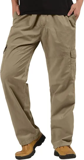 Mens Fashion Casual Loose Cotton Plus Size Pocket Elastic Waist Pants Trousers Mens Dress Pants