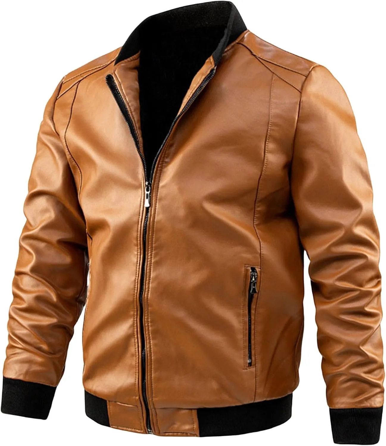 Mens Faux Leather Jacket Motorcycle Leather Bomber Jacket Lightweight Vintage Classic Full Zip Up Biker PU Leather Jackets