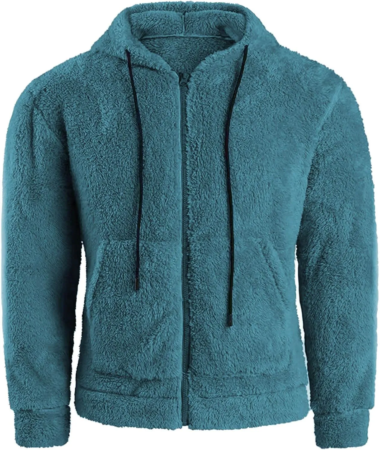 Mens Fuzzy Sherpa Hoodie Full Zip Up Drawstring Fleece Sweatshirts Cozy Thick Warm Big and Tall Winter Outerwear