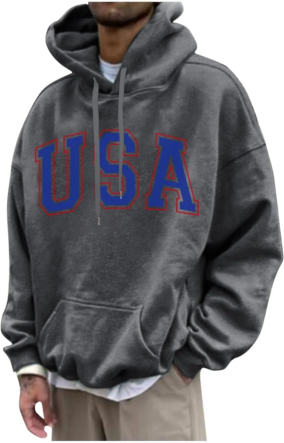 Mens Hoodies Pullover Letter Graphic Print Stylish Sweatshirt Fall Long Sleeve Hoodies Winter Pullover With Pockets