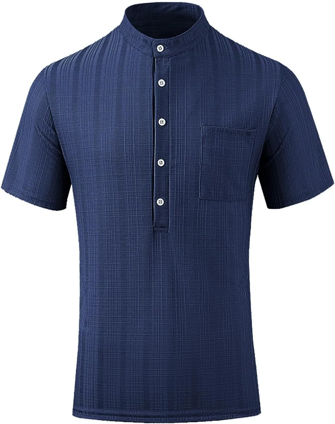 Mens Linen Shirts Short Sleeve Casual Cotton T-Shirts Summer Button Henley Shirt Lightweight Loose Beach Tee Tops