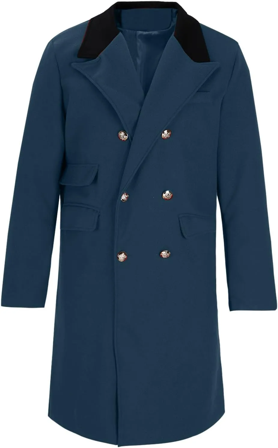 Men's Long Trench Coat Double Wool Breasted Blend Overcoat with Notch Lapel and Pockets Classic Windproof Pea Coat