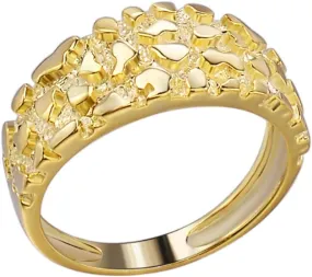 Men's Nugget Ring - Plain Solid 925 Sterling Silver Ring - 14k Yellow Gold Finish - Sizes 6-13