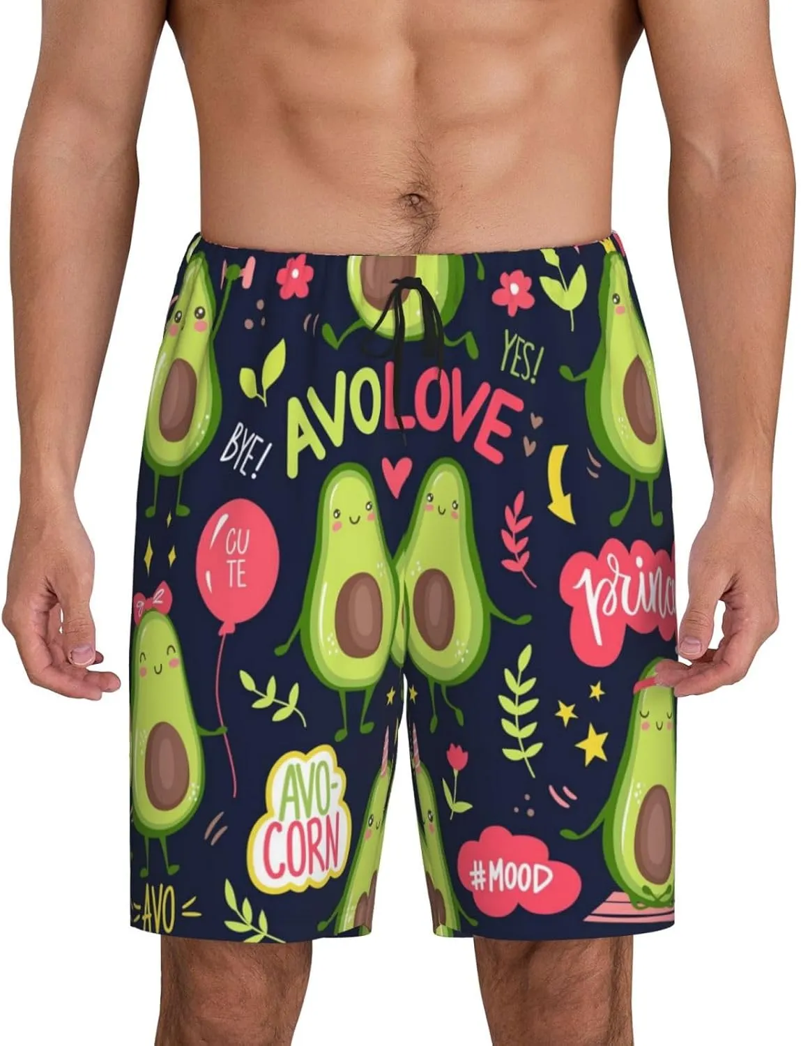 Mens Pajama Pants - Avocado Love Sleep Comfy Shorts Mens Pajama Shorts, Pj Pants for Mens Lounge Shorts