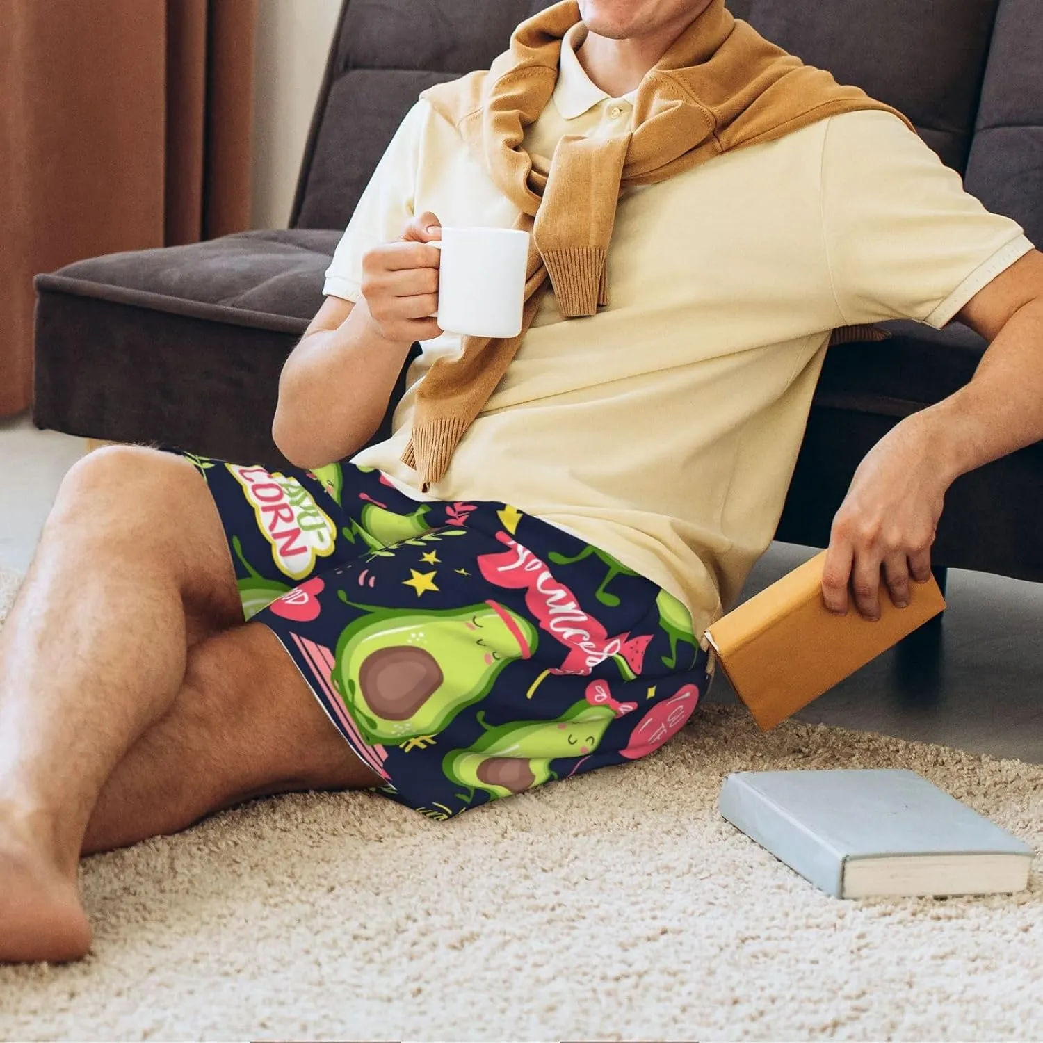 Mens Pajama Pants - Avocado Love Sleep Comfy Shorts Mens Pajama Shorts, Pj Pants for Mens Lounge Shorts