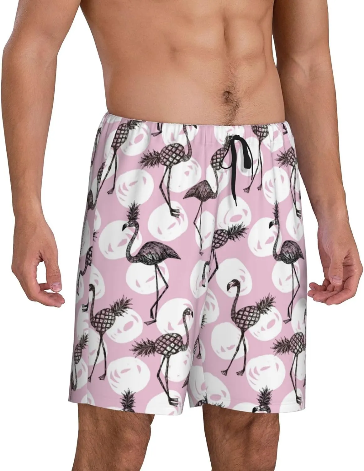 Mens Pajama Pants - Comfy Sleep Shorts Mens Pajama Shorts, Mens Lounge Shorts Pj Pants Pineapple Flamingo